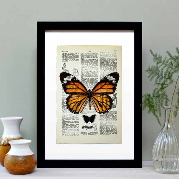 Hands & Hearts Monarch Butterfly Vintage Book Page Art Print