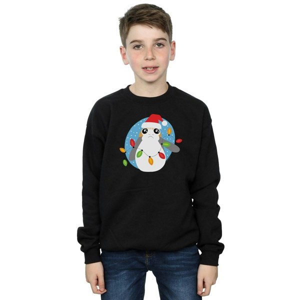 Star Wars Boys The Last Jedi Porg Christmas Lights Sweatshirt - Black