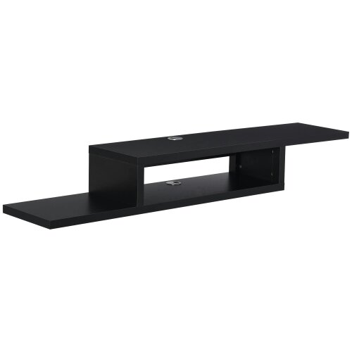 Wyld Haus Mika Mael 152cm Wooden Black Wall Mounted Floating TV Unit With Open Shelving And Cable Ports