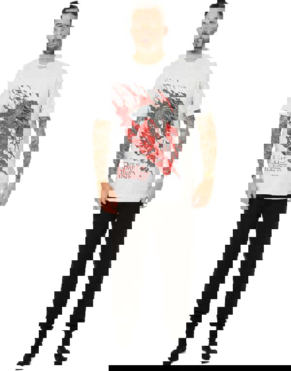 Game of Thrones Mens White Dragon Graphic Short Sleeve Long Leg Pyjama Set