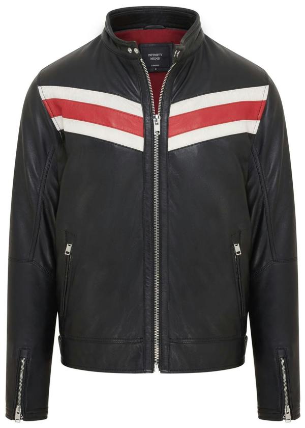 Infinity Leather Mens Black Café Racer Biker Leather Jacket - Aniak