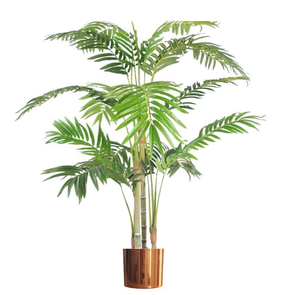 Leaf 120cm (4ft) Realistic Artificial Areca Palm with pot with Copper Metal Planter