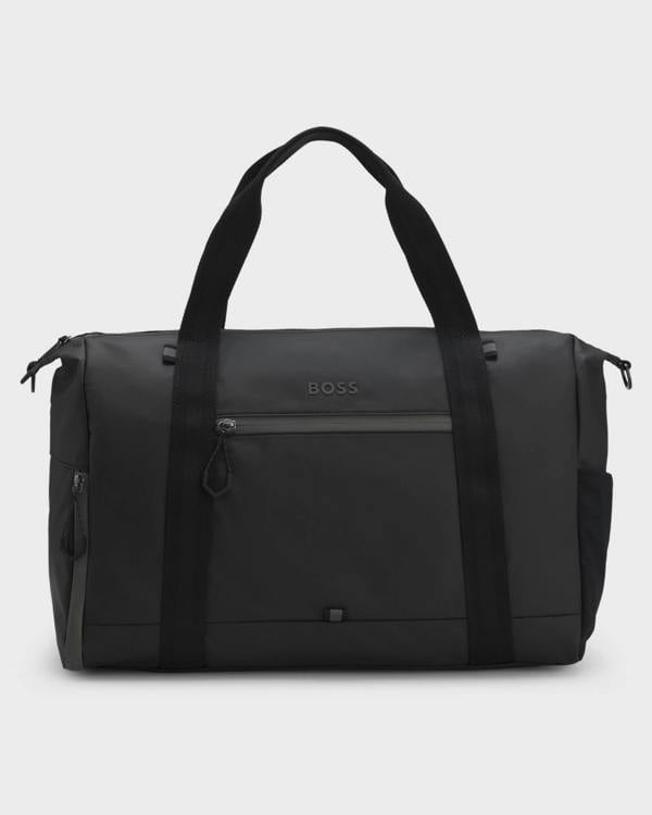 BOSS Orange Stenson Mens Faux-Leather Holdall with Reflective Details - Black 001 | CHO | Designer Mens Holdalls
