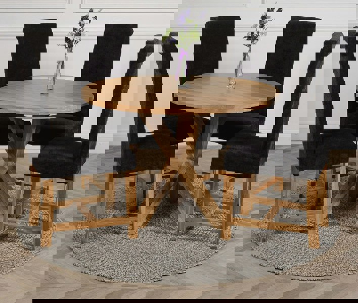 That's Furniture Oregon Round Oak Dining Table with Washington Fabric Chairs