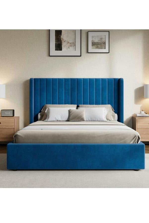 Groundlevel Belgravia Velvet Upholstered Gas Lift Ottoman Bed Frame