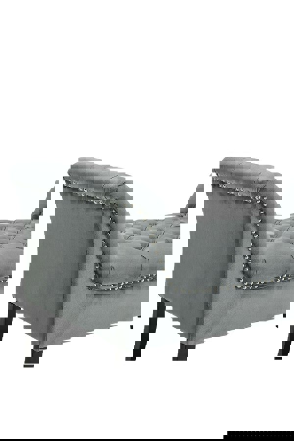 Living and Home Grey Velvet Buttoned Bench with Black Wood Legs