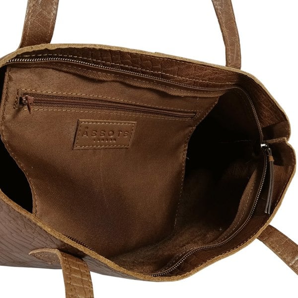 Assots London 'FREYA' Tan Semi Structured Unlined Croc Leather Tote Bag