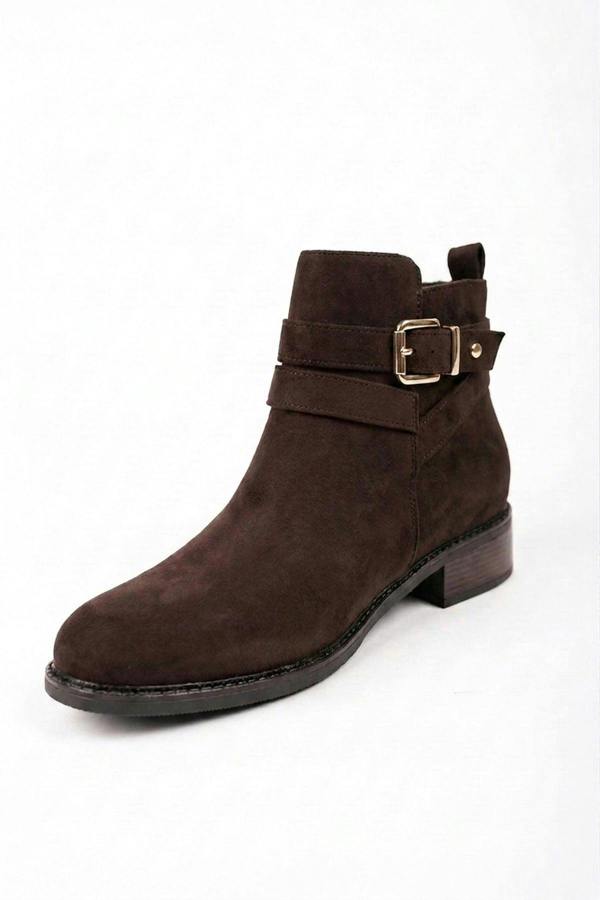 Pearl Faux Suede Wrap Strap Ankle Boots - Brown