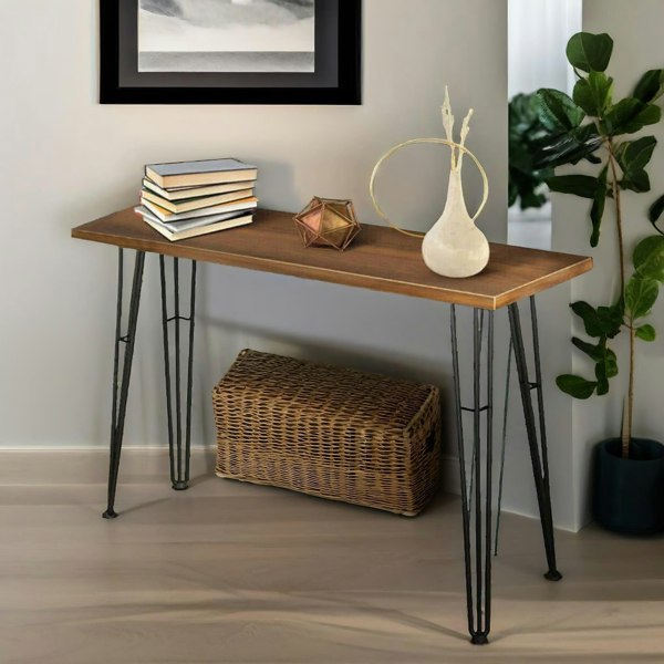 Rafaelo Mobilia Industrial Console Table With Metal Hairpin Legs