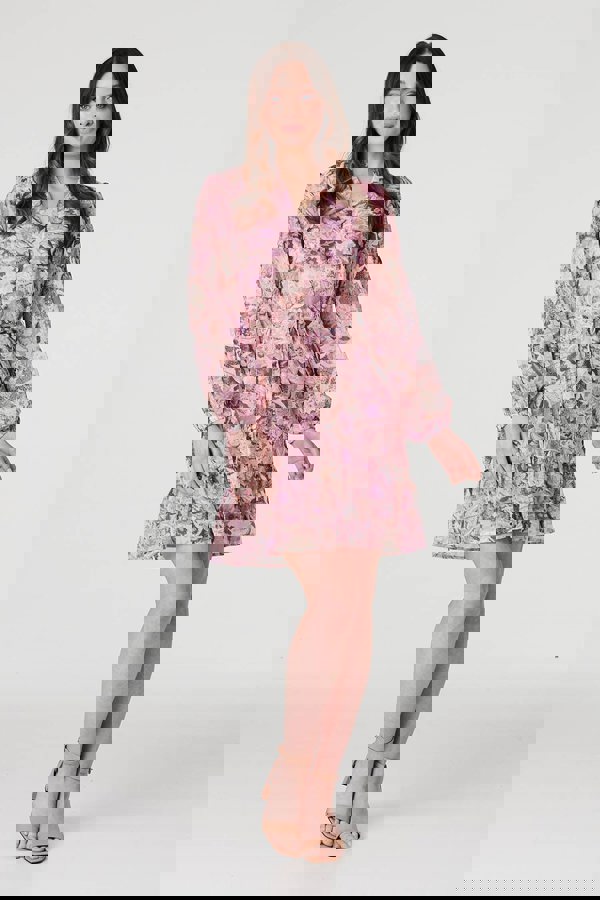 Pink | Floral Long Puff Sleeve Shirt Dress