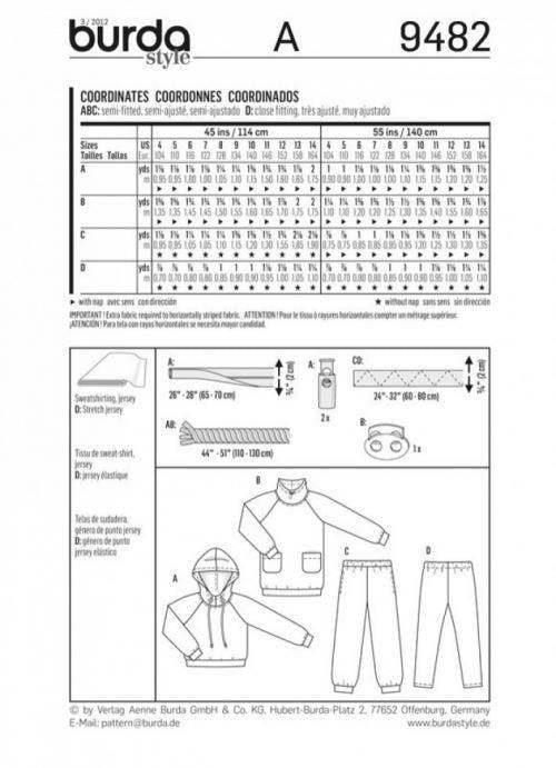 Burda Sewing Pattern 9482 Jackets, Leggings, Trousers and Tracksuits For Kids and Teenagers, Ages: 4-14 - Easy