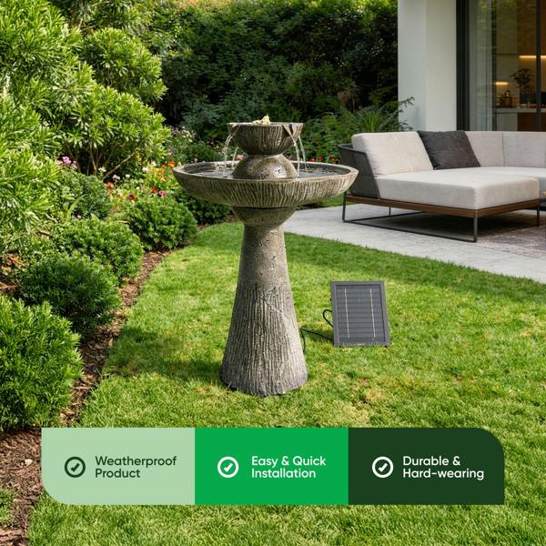 Gardenwize Solar Bird Bath – 2 Tier Bird Bath Fountain with LED Lights & Battery Backup