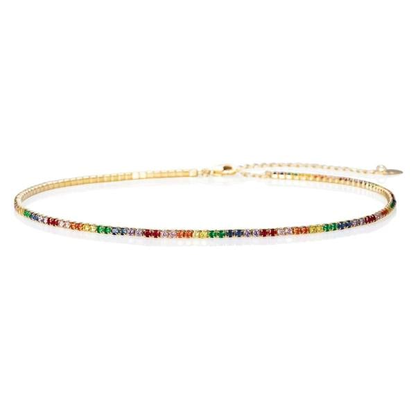 Gold Plated Skinny Rainbow Choker Necklace for Women - namana.london