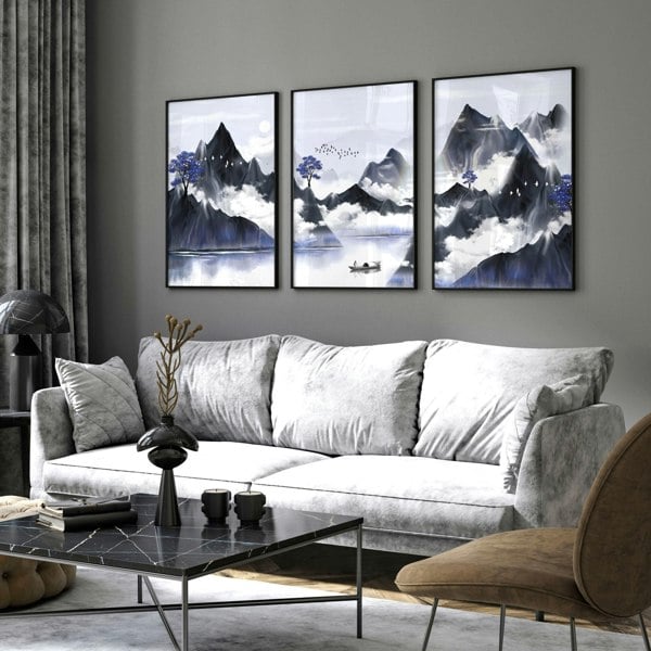 Living room pictures for walls | set of 3 Japanese art prints