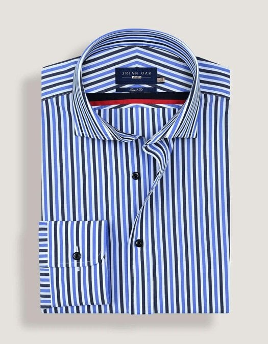 Men's Sky Blue Striped Cotton Dress Shirt
