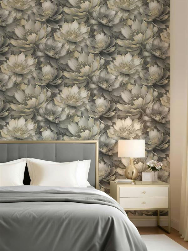Aminah Floral Charcoal & Gold Wallpaper image 4