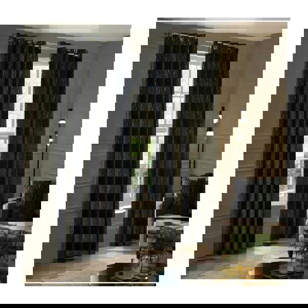 Paoletti Manhattan Velvet Eyelet Curtains - Charcoal