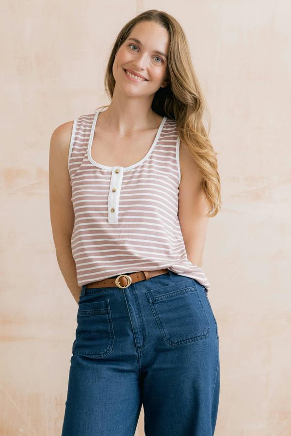 Haze Buttoned Soft Pink Stripe Vest
