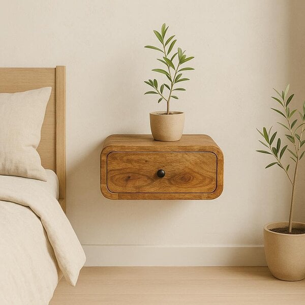 Wyld Haus Vicenza Mini Wall Mounted Mango Bedside Table with Drawer