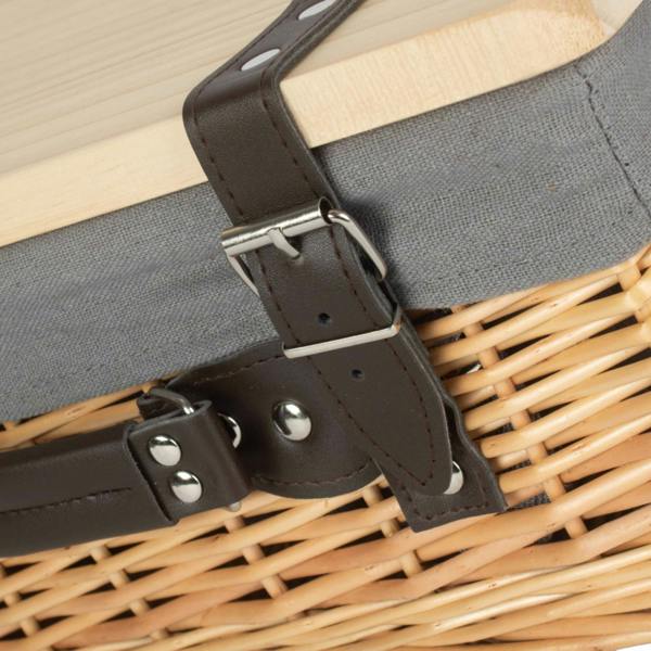 Buff Grey Lined Willow Picnic Basket with Pinewood Lid