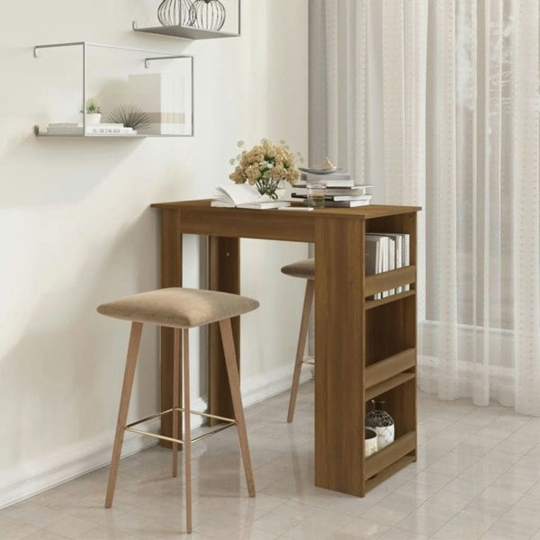 Berkfield Bar Table with Storage Rack Brown Oak 102x50x103.5 cm Engineered Wood
