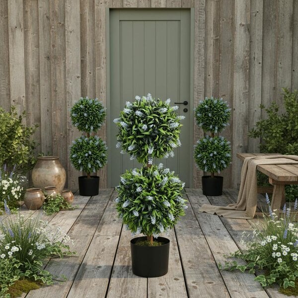 Wyld Haus Mazifi Set Of 2 Artificial Lavender Flower Ball Trees In Pots H8 70cm Blue