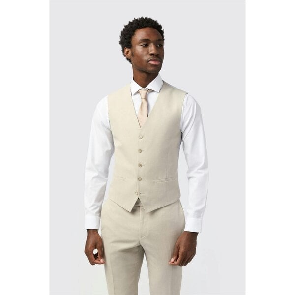 Alexandre Silver Alexandre Tailored Fit Stone Linen Waistcoat
