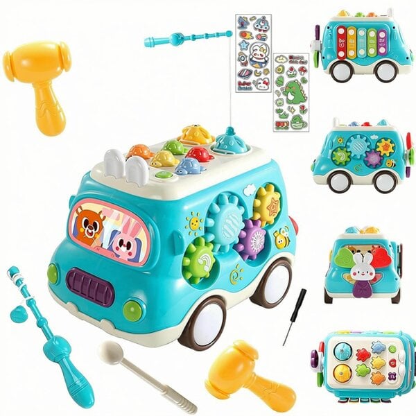 deAO Toys deAO Interactive Learning Bus Toy Multi‑Function Activity Car with Lights, Music, Tools & Gears Educational Sensory Toy for Toddlers