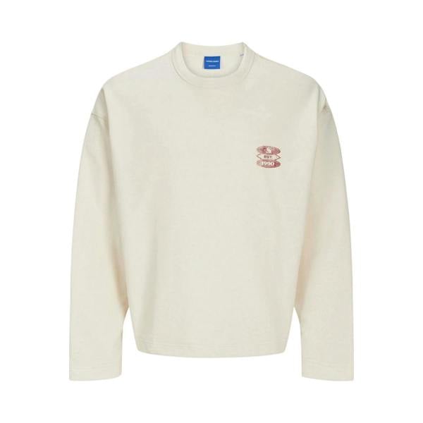 Jack And Jones Mens Graphic Print Boxy Drop Sleeve Sweatshirt - Ecru - 