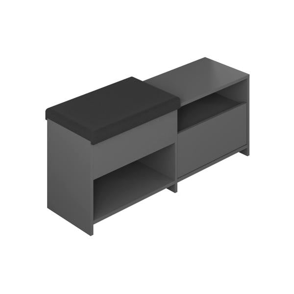 Decortie Modern Filux Shoe Bench Rack Sliding Fabric Seat and 120.3(W) Storage Cabinet 2-Tier Open Shelves Hallway