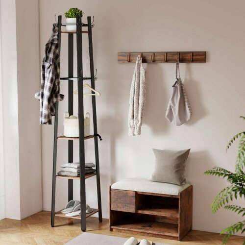 Wyld Haus Kareva Metal And Wood Brown And Black 4 Tier Industrial Coat Stand With Shelves