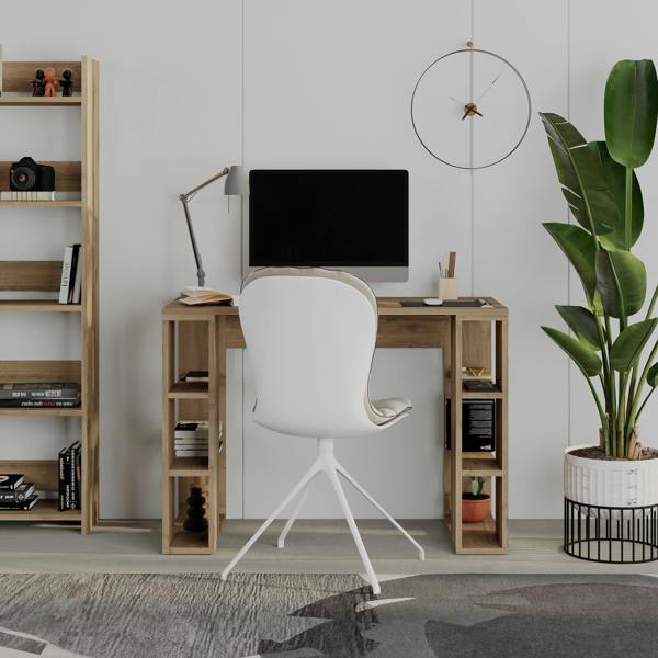 Decortie Modern Colmar 106cm Working Desk Particleboard 3 Open Shelves Wall Fix H75xW106cm