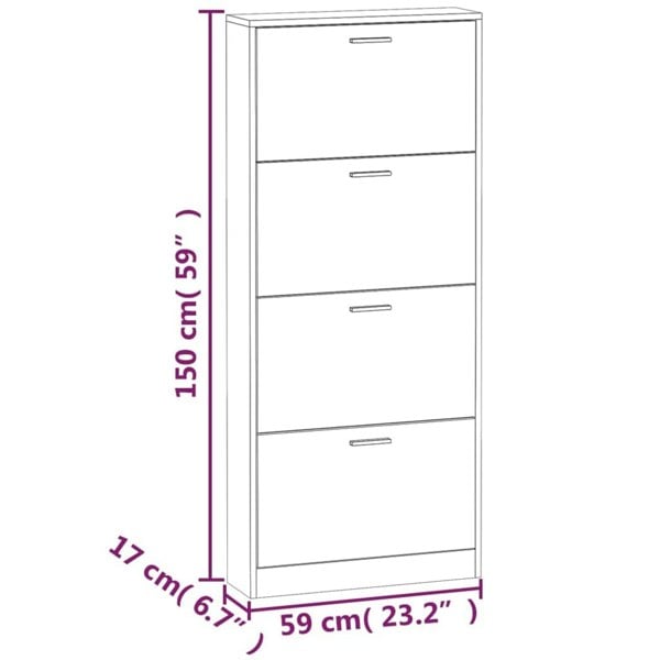 Berkfield Shoe Cabinet Smoked Oak 59x17x150 cm Engineered Wood