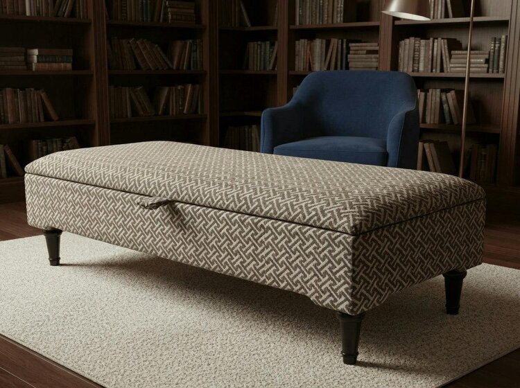 ISTOOLS Multifunctional Eden Brown Bloc Pattern Geometry Coffee Table Storage Ottoman Pouffe – Stylish Living Room Footstool - 50 x 30 Inches (127 x 76cm)