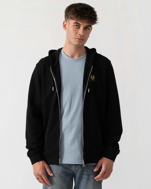 Belstaff Mens Logo Full Zip Hoodie - Black front