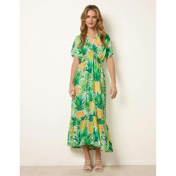 Blue Vanilla Pineapple Double V Midi Dress