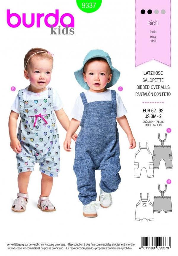 Burda Sewing Pattern 9337 Dungarees For Babies, 3m-2 - Easy