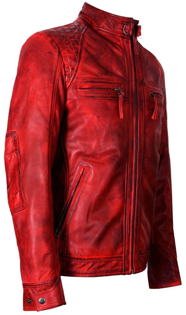 Infinity Leather Men's Vintage Zipped Leather Racing Quilted Biker Jacket