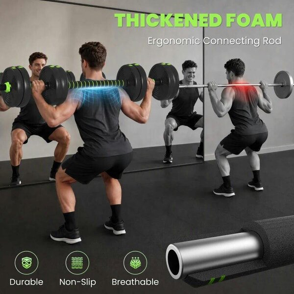15 kg 3-in-1 Adjustable Dumbbell & Barbell Set with EZ Bar, Connecting Rod and Non-Slip Grip for Home Gym, Green