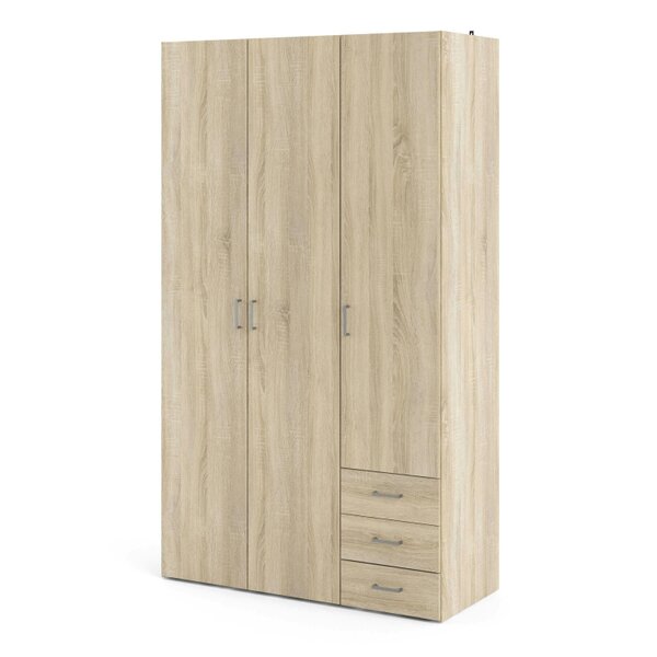 Wyld Haus Berlin Natural Oak Wardrobe 3 Doors 3 Drawers 2 Shelves