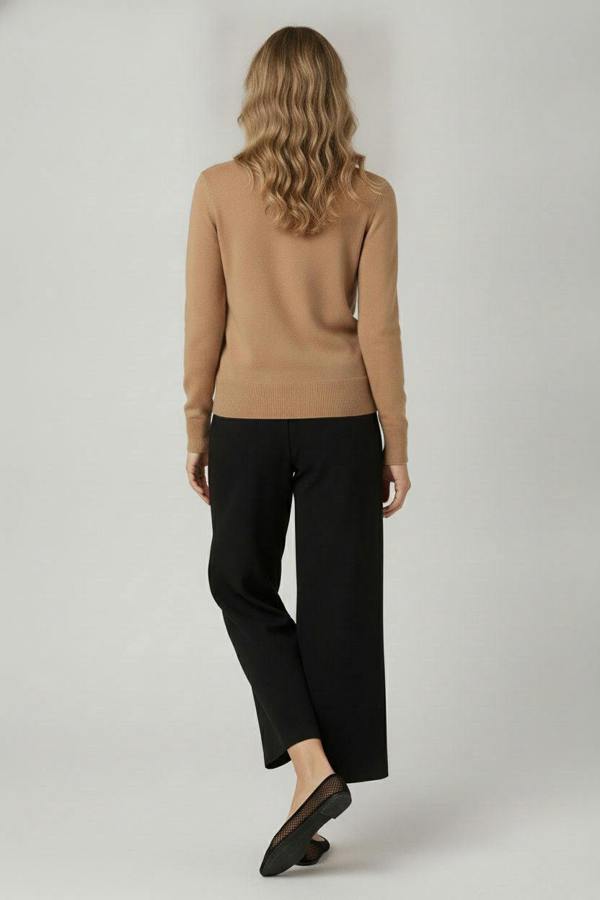 Beige | High Neck Long Sleeve Slim Fit Top