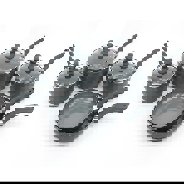 Gr8 Home Grey 8 Piece Ribbed Cookware Set Non Stick Induction Pans Saucepans Cooking Pots