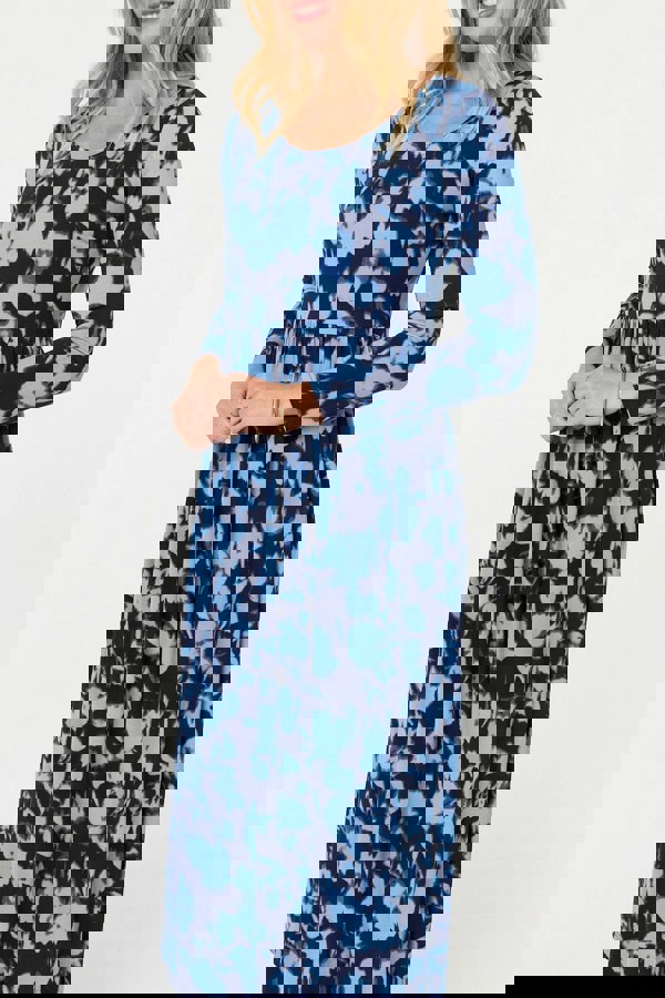 Blue | Floral Long Sleeve Jersey Maxi Dress
