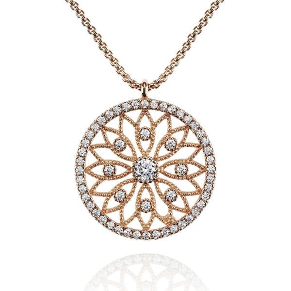 Rose Gold Mandala Arabesque Pendant Necklace with Cubic Zirconia - namana.london