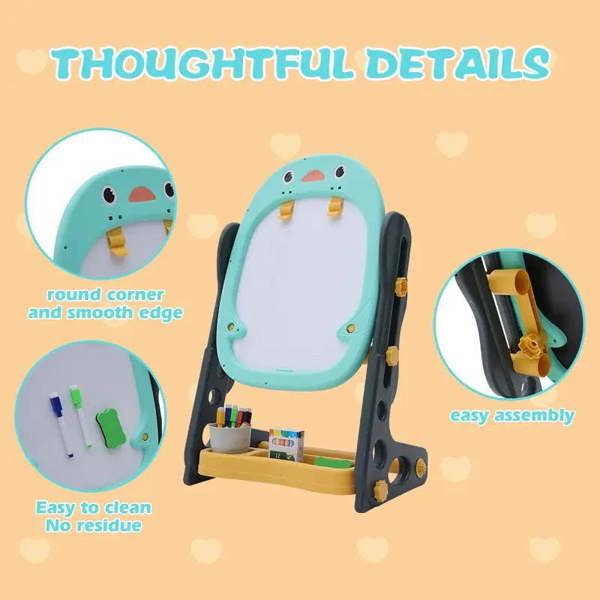 Dyzi Magnetic Penguin Kids Drawing Board Easel Art Set with Markers & Games