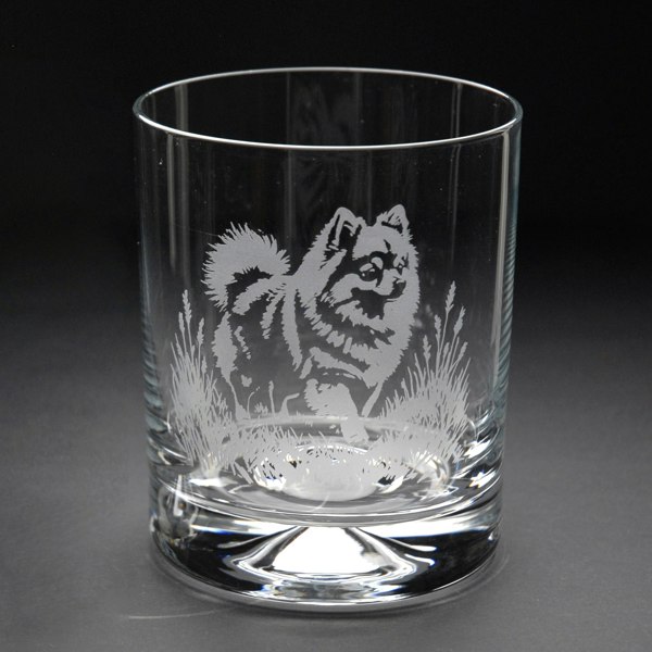 Glyptic Glass Art Pomeranian Dog Whiskey Tumbler Glass - Hand Etched/Engraved Gift
