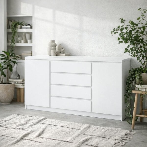 Wyld Haus Hemingway White Wooden 2 Door 4 Drawer Wide Sideboard