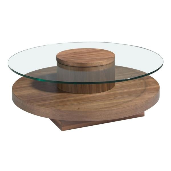 Angel Cerdá Round Tempered Glass and Walnut Coffee Table 2052
