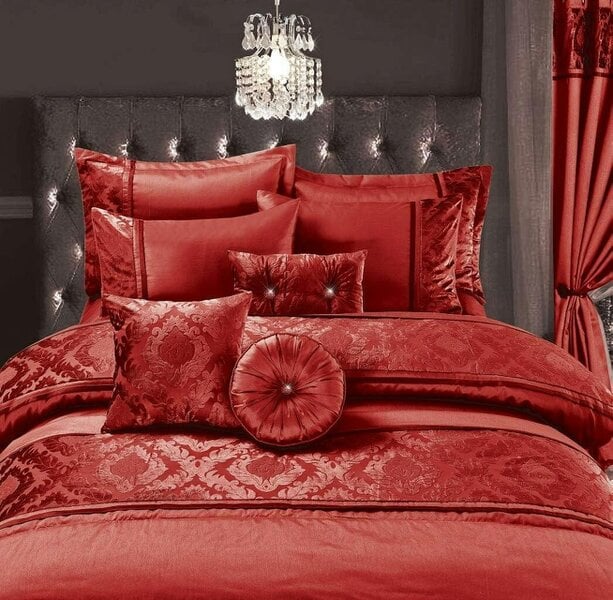 Night Zone Casablanca Satin Duvet Cover Set – Embroidered Bedding with Black Lace Trim