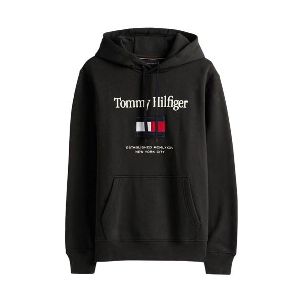 Tommy Hilfiger Mens Embroidered Relaxed Fit Pullover Hoodie - Black - 